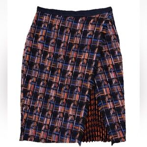 Anthropologie Eva Franco Tweed Plaid Skirt with Pleated Slit, Sz 6, BOHO